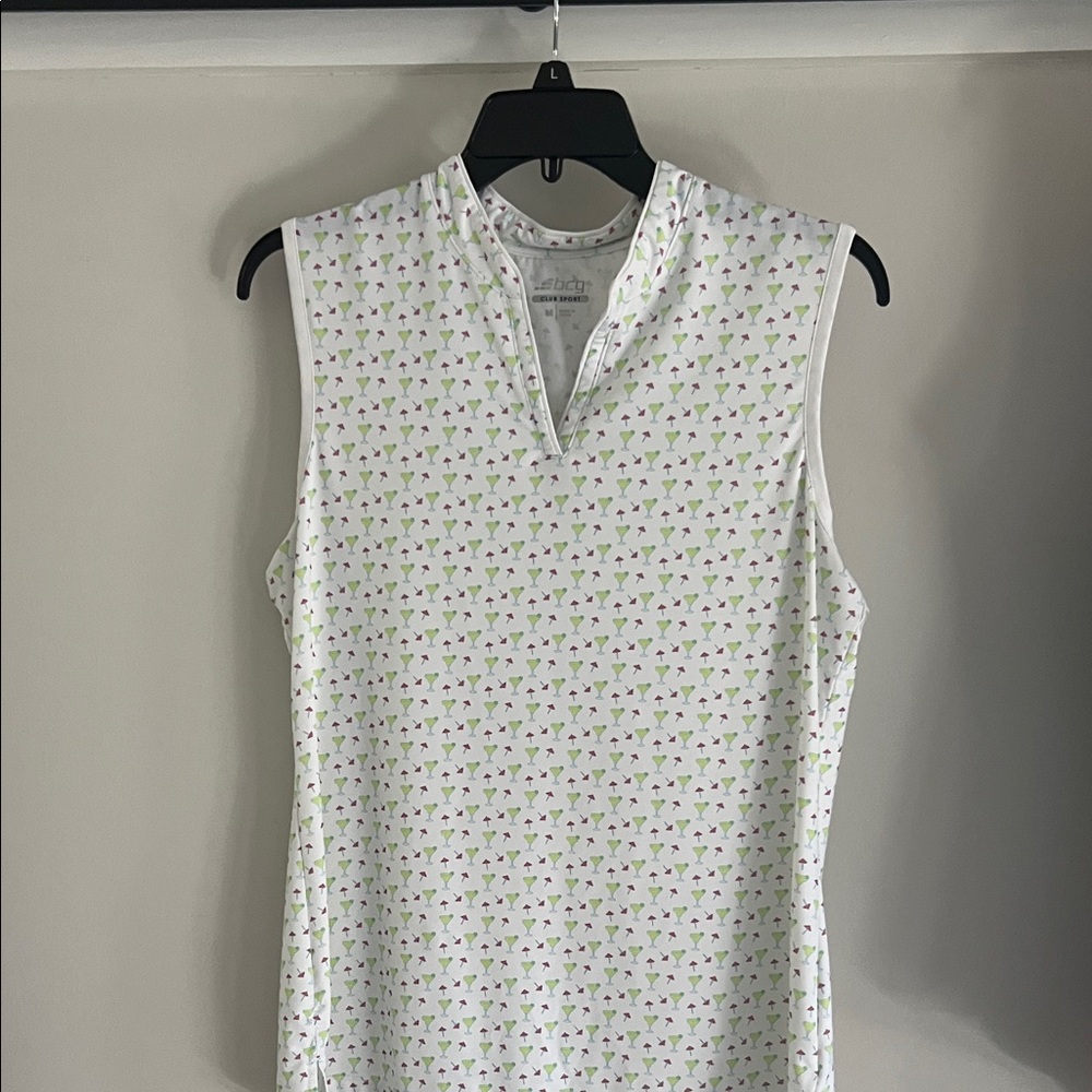 BCG White Tank Top with Green and Pink Pattern